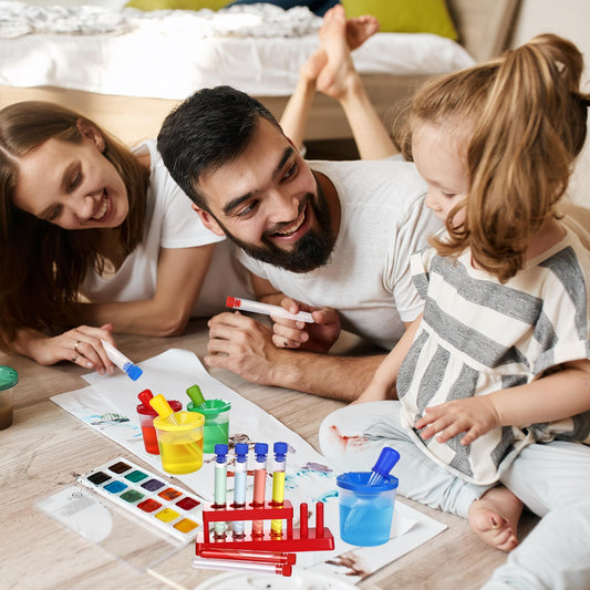 30 Pcs Science Test Tubes Set Include Clear Plastic Test Tubes with Caps Paint Cup Storage Stand Droppers for Kids Little Scientist Lab Party Supplies Color Science Experiments