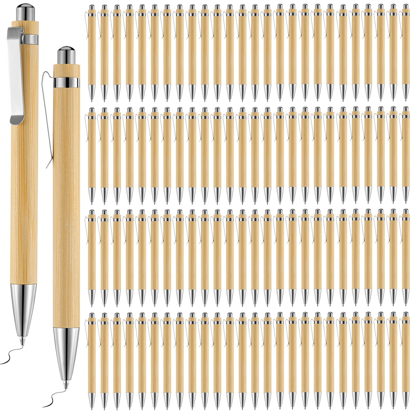 Maitys 1000 Pcs Bamboo Ballpoint Pens Bulk Wooden Retractable, Black Ink, 1mm Engraving Wooden Pen Customizable Gift Bulk