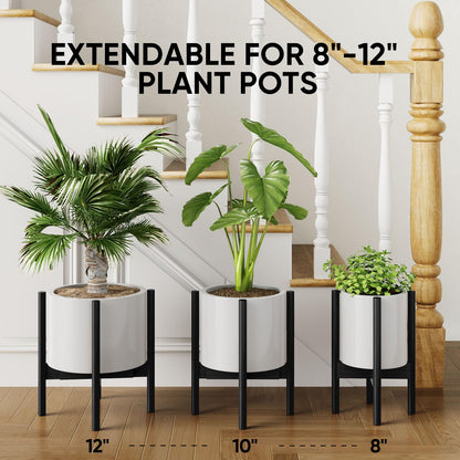 MUDEELA 2 Pack Indoor Plant Stands, 2 Tier Tall Plant Stand 30 inches, Mid Century Bamboo Plant Stand, Adjustable Width 8 - 12 inches, Fits Pot Size of 8 9 10 11 12 inches Pot & Plant Not Included, Black