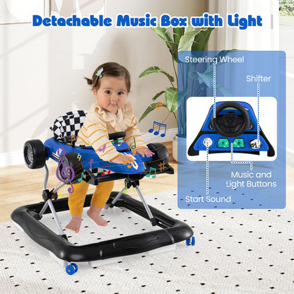 HONEY JOY Baby Walker, 4-in-1 Foldable Infant Activity Push Walker, Toddler Car Walker with Adjustable Heights, Music, Lights, Padded Seat, Baby Walker with Wheels for Boys Girls 6-18 Months (Blue)