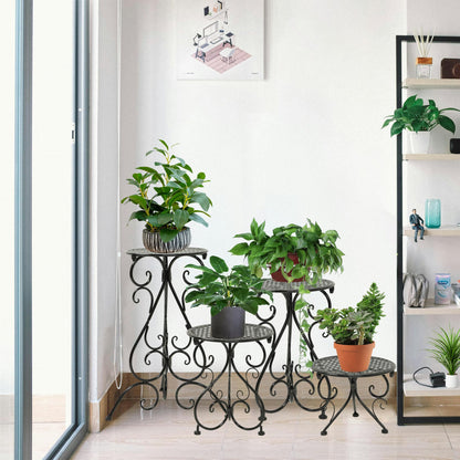 NAKUPE 4-Pack Metal Plant Stand for Indoor Outdoor, Heavy Duty Flower Pot Stands for Multiple Plants, Rustproof Iron Planter Holder Display Shelf for Patio Home Garden Porch Balcony(Black)