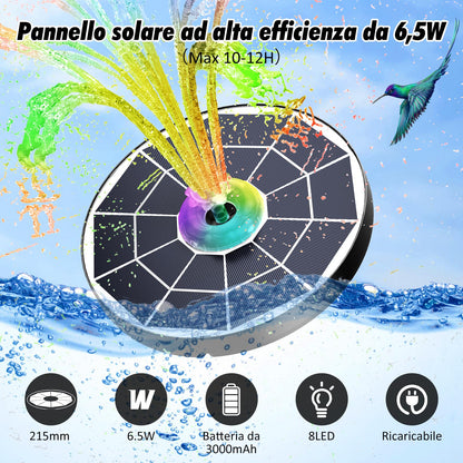 AISITIN 6.5W Solar Glass Panel Fountain, LED Colorful Lights & Remote Control, Rechargeable with Storage, Solar Powered Water Fountain Pump with Integrated Bracket for Bird Bath, Garden, Outdoor, Pond