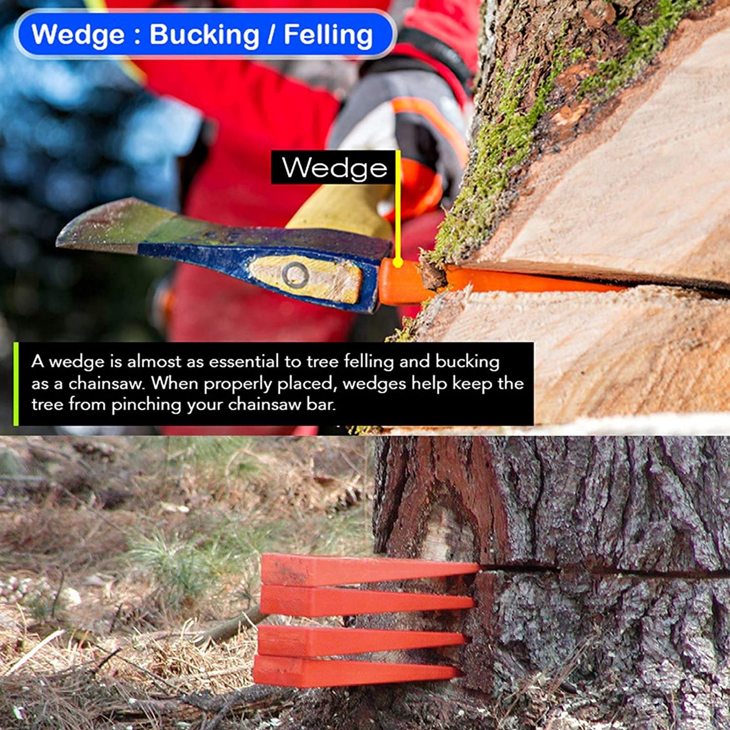 Poweka 6'' Felling Wedges Set for Chainsaw - ABS Plastic Wood Splitting Tree Cutting Wedge, Logging Supplies Tools(6 Packs)