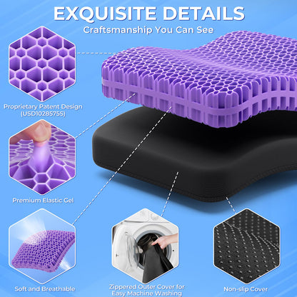 TushGuard Gel Seat Cushion for Long Sitting, Enlarged & Thickened Patent Design, Breathable Cooling for Office Chair, Soft Car Seat Cushion for Wheelchair (Standard, Black)