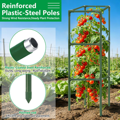 SprintGy 3 Pack Square Tomato Cages, 49'' Tall Heavy Duty Steel Tomato Trellis Kit for Garden, Plant Support Tower Stakes Cucumber Pepper Trellis for Climbing Vegetable Flowers