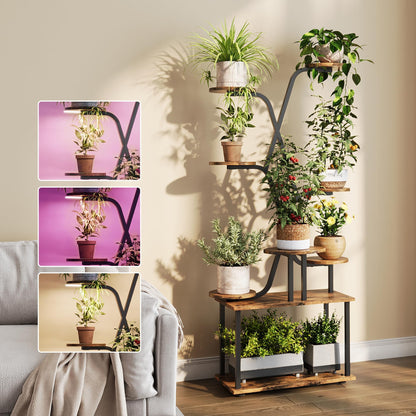 DIOOSN Tall Plant Stand, 9-Tier Tiered Indoor Plant Stand Multiple Shelves, Stable Plant Stand Indoor with Grow Lights for Home, Office, Balcony & Patio