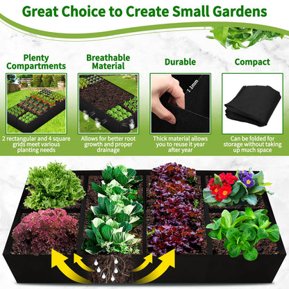 Fabric Raised Garden Bed, Large Garden Grow Bags Rectangle Breathable Planting Containers with 4 Grids Reusable Heavy Pot Garden Tools for Vegetables Flowers Plants (6ft x3ft x1ft, 128 Gallon Vol.)