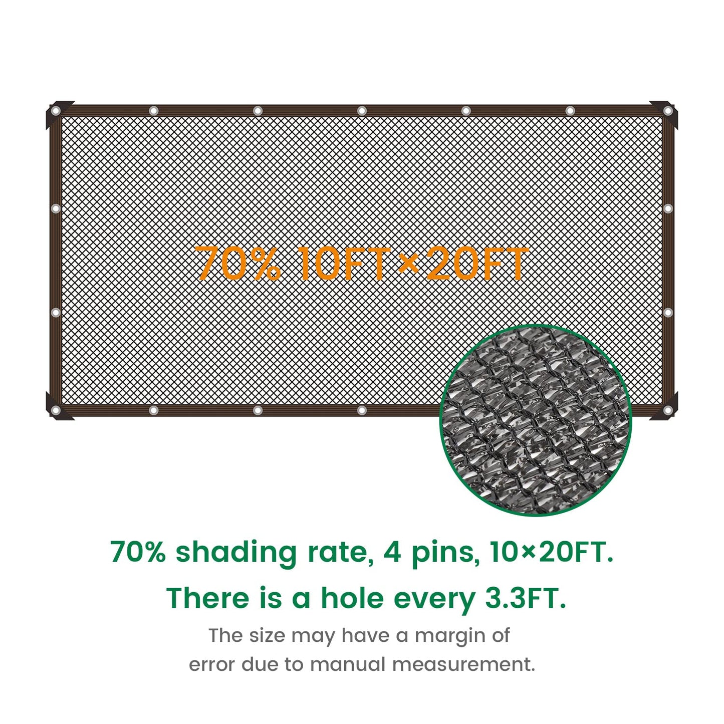 70% 10 X 20 FT Black Shade Cloth, Outdoor Sunblock Shade Cloth with Grommets, Durable Sun Shade Netting Shading Antifreezing for Patio, Garden, Plants Cover, Greenhouse, Barns, Dog Kennel