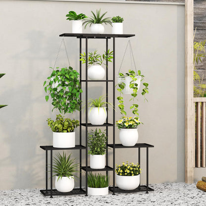 YUJCHMTZN Plant Stand Indoor Outdoor, Metal 6 Tier Tall Hanging Plant Shelf for Multiple Flower Planter Large Heavy Duty Ladder Plant Holder for Garden, Black (y-201)