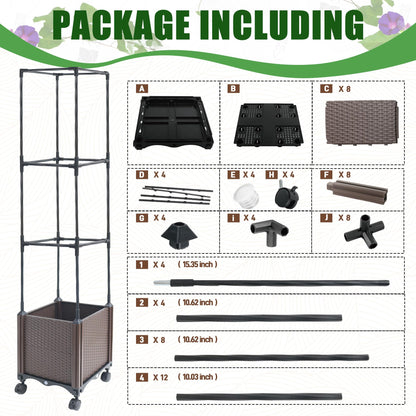 Quibbay Raised Garden Bed with Tomato Planter Cage,50.4" Self Watering Tomato Planter with Plastic Coating Steel Pipe for Climbing Vine Flowers Outdoor, Tomatoes Cage with Trellis Wheels, 1Pack