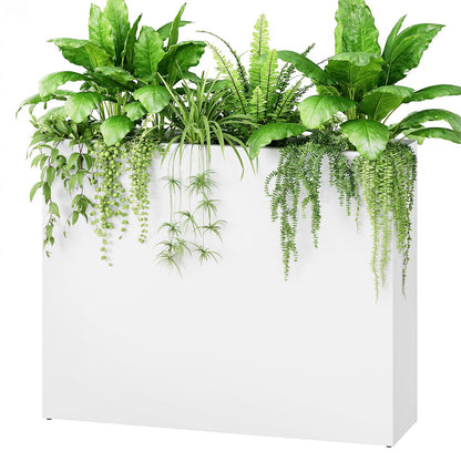 Stoog 38" Large Planters for Outdoor Plants, All-Weather Rectangular Metal Planter Box with Removable Insert Shelf, and Modern Design – Ideal for Plants, Flowers, Vegetables, Garden, White