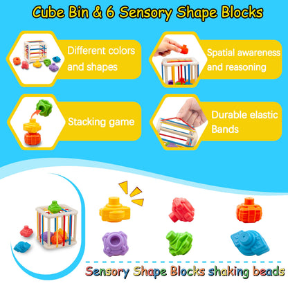 Baby Toys 0-6-12 Months,Montessori Toys for babise 0-6-12-18 Months,Incl Pull String Toy & Shape Sorter & Stacking Building Block & Manhattan ball & Baby Blocks，montessori baby toys for 1 + year