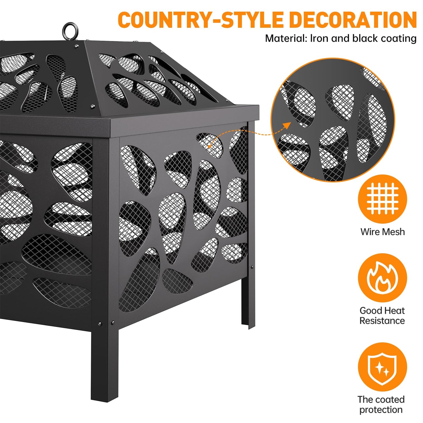 15.7 inch Small Fire Pit for Outside, Outdoor Wood Burning Fire Pit, with Anti-Spark Mesh Guard, Small Bonfire Pit,Firepit Bowl for Patio Camping Backyard Deck Picnic Porch