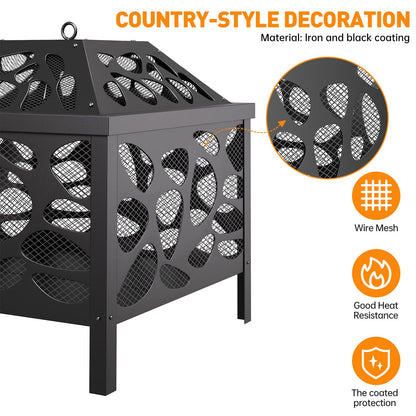 15.7 inch Small Fire Pit for Outside, Outdoor Wood Burning Fire Pit, with Anti-Spark Mesh Guard, Small Bonfire Pit,Firepit Bowl for Patio Camping Backyard Deck Picnic Porch