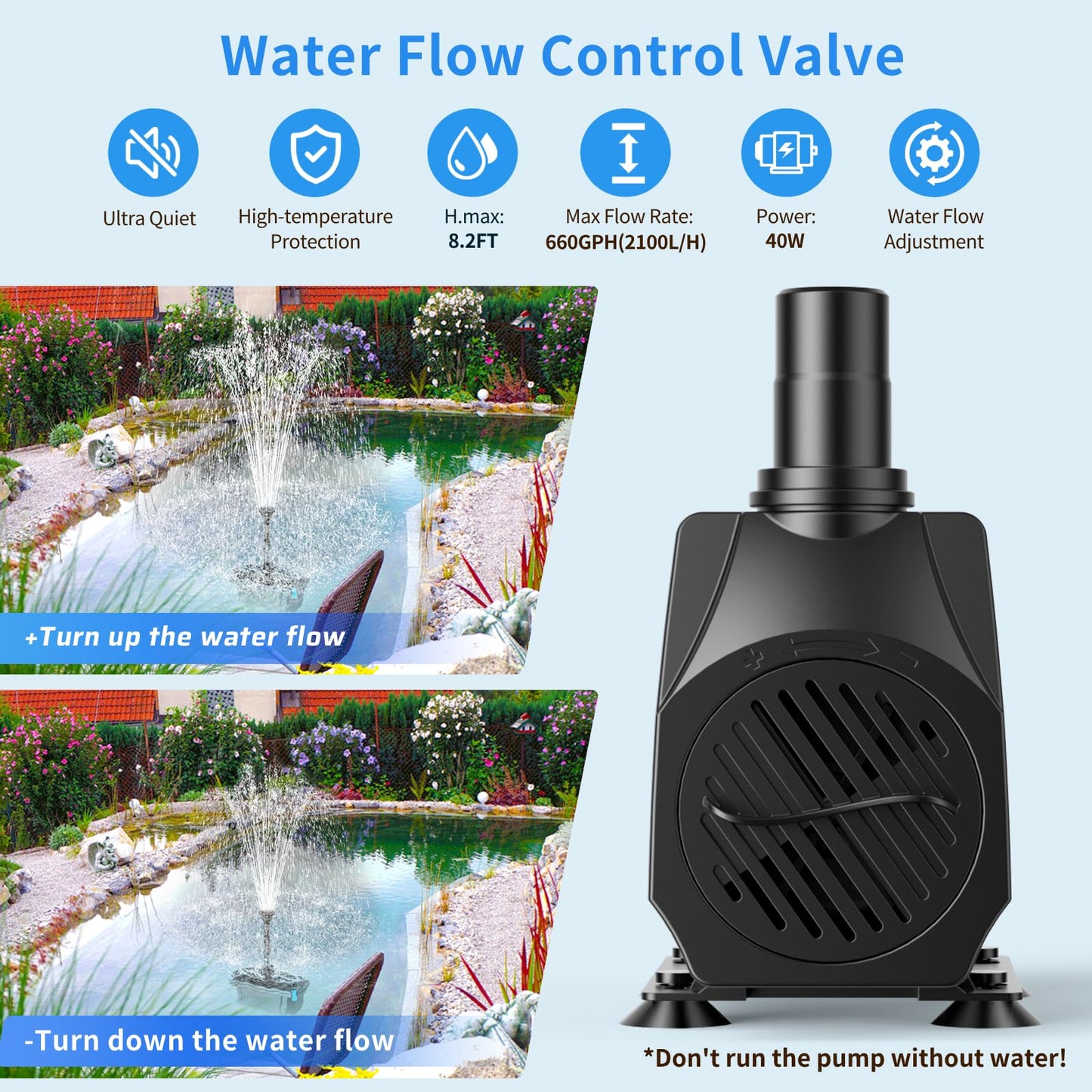 Antfraer Pond Filter with LED Lights, RGB Pond Filter with 660GPH Pump Fountain Kit, Filter Box with RGB Auto-Cycle LED Lights & 3 Spray Modes for Outdoor Ponds Clean Clear and Build Water Features