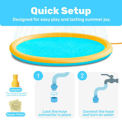 SLOOSH 60" Non-Slip Splash Pad Sprinkler - Outdoor Water Play Toys Backyard Fountain Mat for Toddlers Kids Dogs, Thickened Sprinkler Outside Pool Party Durable for Girls Boys Pets (60in, Orange&Blue)