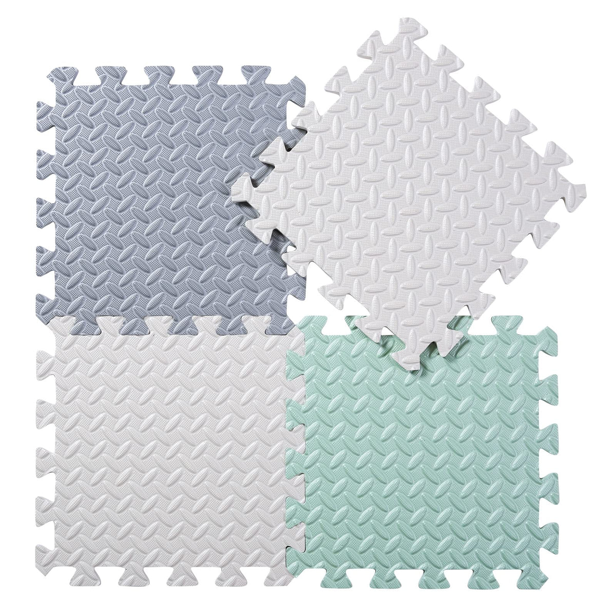 Tamiplay Foam Floor Mats for Kids, 12 x 12 Inch 16 Tiles 0.4" Thickness Foam Play Mat, Non-Toxic Square Interlocking Floor Mats Rubber Baby Play Mat for Toddlers(White/Gray/Bean Green)