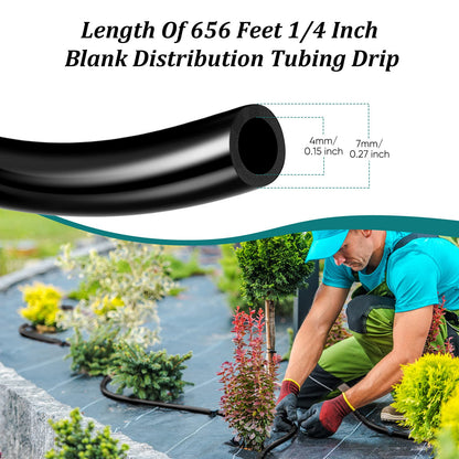 656 Feet 1/4 Inch Drip Irrigation Tubing Irrigation Hose Garden Watering Tube Line, Drip Line Watering Automatic Irrigation Equipment Set for Garden Irrigation System Flower Patio Lawn(Black)