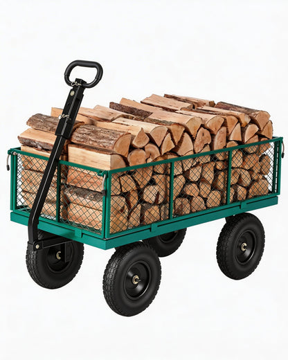 GarveeTech 1000LBS Heavy Duty Steel Garden Cart, Garden Wagon Cart on Wheels, Metal Yard Utility Wagon with Removable Mesh Sides, 13" All Terrain Tires, 180° Rotating Handle for Lawn, Garden, Farm