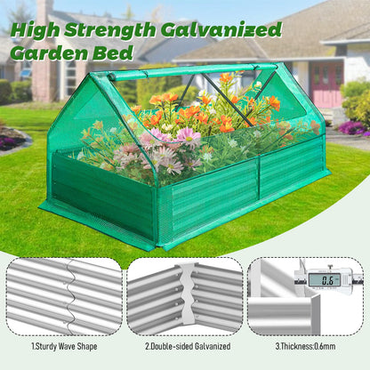 6 x 3 x 3 ft Galvanized Steel Raised Garden Bed, 2 Large Zipper Mesh Screen Windows Mini Greenhouse Outdoor, Bottomless Garden Bed with Greenhouse, Beds for Gardening, Flowers, Herbs, Vegetables