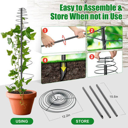Spiral Frame Trellis for Climbing Plants Outdoor Indoor - 44" Adjustable Heavy Duty Metal Garden Plant Support with Anti-Wobble Screws,for Pole Beans,Tomato, Sweet Pea,Clematis,Potted Plants,Vine