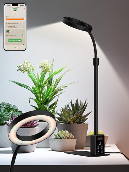Smart Grow Lights for Indoor Plants, Plant Light with Auto-Timer, Full Spectrum LED Grow Light, Adjustable Height & Stepless Dimming,Plant Assistant Suitable for Most Plants (Black(Desktop2))