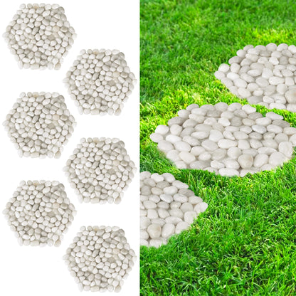 River Rock Stepping Stones Outdoor for Garden Walkway, 12 inch 6 Pcs Hexagon Shape Paver Step Stones Polished Pebble River Stone Mat for Yard Lawn Patio Pathway Walk Way - White