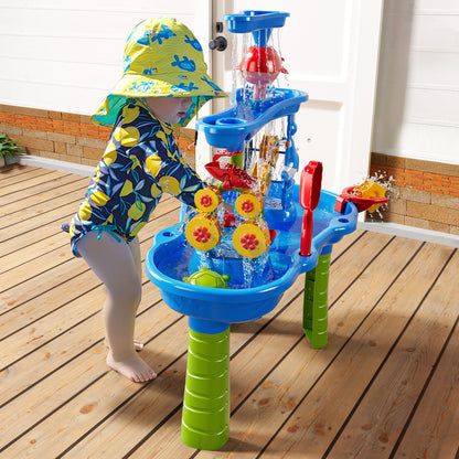 JUKUDAHU 3-Tier Sand and Water Table Toys for Kids Aged 3 4 5 6 7 8, Outdoor Activity Playset Sensory Play Table with Beach Toys Accessories Water Waterfall, Birthday Gifts for Toddlers 3-4 3-5 4-6