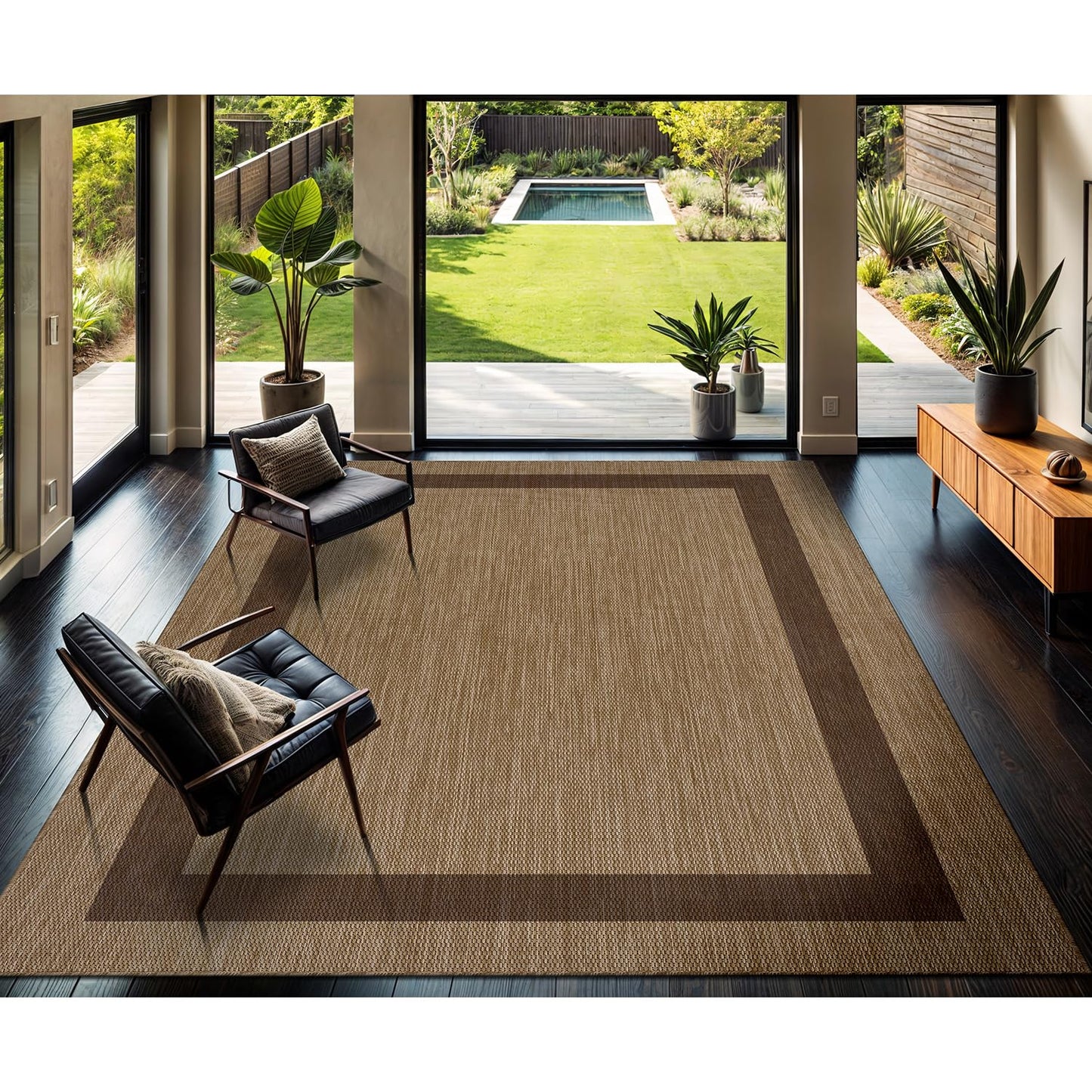 CAMILSON Outdoor Rug 8x10 - Modern Outside Rugs for Patios Porches Waterproof Durable Washable Non-Shedding, Easy-to-Clean Indoor Outdoor Area Carpet (8 x 10, Bordered - Jute)