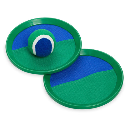 Life is Good Toss and Catch Ball Set (Green/Blue), Family Outdoor Games with 2 Paddles, 2 Balls & 1 Carry Bag, No-Setup 2-Player Paddle Game for Beach, Backyard, Park & Travel Fun