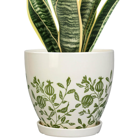 MPotTo Ceramic Planter - 8.2 Inch Plant Pot for Indoor Outdoor Plants, Boho Round Ceramic Flower Pot with Drainage Hole and Saucer, Gifts for Plant Lovers, Home Garden Apartment Decor, White