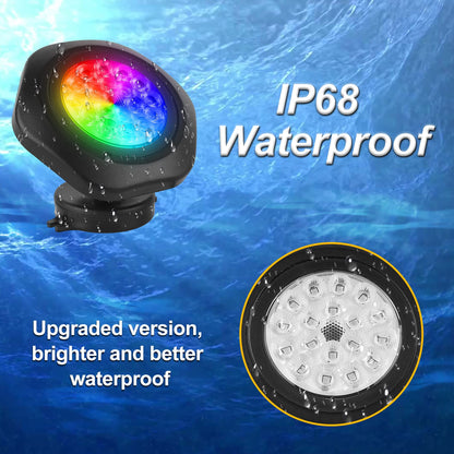 CREPOW RGB Pond Lights with Timer,18 LED Underwater Submersible Fountain Lights,Remote Control IP68 Waterproof Color Changing Spotlights for Fish Aquarium Tank Yard Garden Pool (Set of 5)