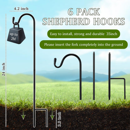 Yetene 6 Pcs 24 Inch Shepherds Hook for Outdoor Adjustable Bird Feeder Pole Metal Steel Shepard Hooks for Hummingbird Stand Feeder Pole for Garden Plant, Lantern, Hanging Wedding Decor
