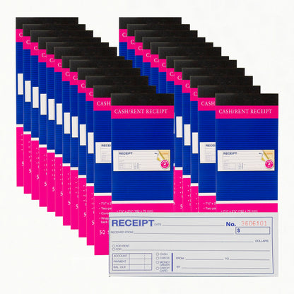 BAZIC Products Receipts Book, Money Cash Rent Receipts for Landlords, Business & Offices, 2-Part Carbonless Forms, 50 Sets 7 1/2" x 2 3/4", White with Bound Wraparound Cover, (50 Sets/Pack), 24-Packs