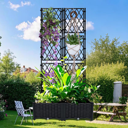 BUKLIYN Planter with Trellis - Raised Garden Bed with Trellis 75.5"x31.5"x16", Privacy Screen Planter Box with Drainage Hole, Outdoor Raised Garden Bed for Climbing Plants