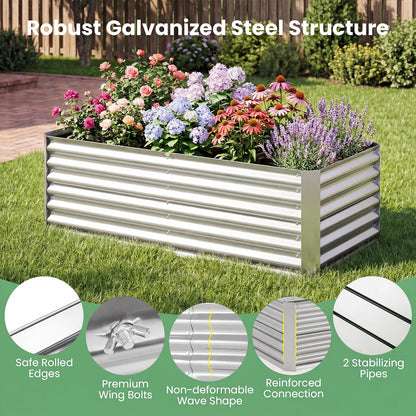 MAT EXPERT Raised Garden Bed with Cover, Mini Greenhouse Metal Planter Box w/PVC Cover, Roll-Up Windows & Mesh Screens, Outdoor Planter Box Kit for Vegetables, Flowers, Herbs (Silver, 72” x 36” x 48”)
