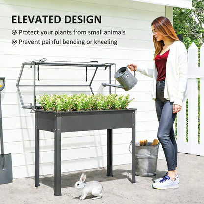 Outsunny Raised Garden Bed with Greenhouse Cover, Elevated Planter Box with Legs and Drainage Hole for Vegetables Flowers Herbs, 39.4" x 18.9" x 48.8", Dark Gray