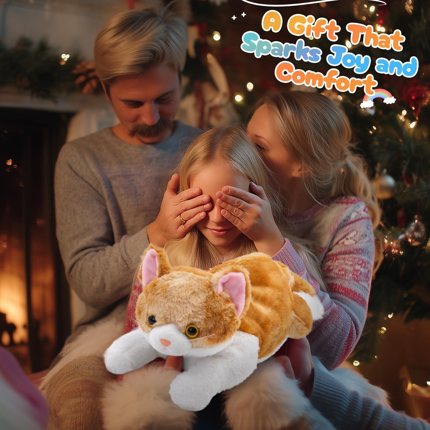 WEWILL 15'' Cat with Kittens Stuffed Animals, Mommy Plush Toy with 4 Baby Kittens, Cute Surprise for Imaginative Play, Cozy Magical Plushie for Girls, for Kids and Cat Lovers