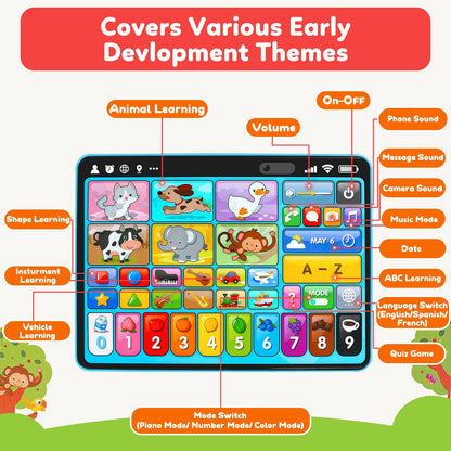 Peacurh Trilingual Learning Toy Tablet with Music & Sound, Montessori Speech Musical Therapy Toys, Gifts for Boy, Girl, Baby, Toddler, for Age 1, 2, 3 Year Old (12-18 Months)