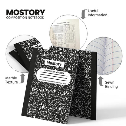 MOSTORY Pack of 10 Composition Notebook - College Ruled 200 Pages (100 Sheets), Size 7.5" x 9.75", Bulk School Supplies, Office, Bulk Notebooks for School, Writing Journal Notebook with Lined Paper