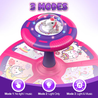 Flooyes Unicorn Sit and Spin Toys for Toddlers Girls 2 Years Old, Christmas Birthday Gifts for 1 2 3 4, with LED and Music, 360° Spin