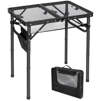 REDCAMP Small Folding Grill Table for Outside, 3 Heights Adjustable Lightweight Portable Metal Aluminum Outdoor Grill Table for Camping Picnic Cooking BBQ, Black 24x16 inches