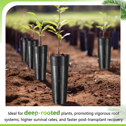 Ferrochef 100 Pack Tall Tree Pot 11.8'' x 4.7'', Black Plastic Deep Nursery Pots, Soft Deep Seedling Pots for Seed Starting, Plant Starter Cups with Drainage Holes for Flowers, Cutting & Transplanting