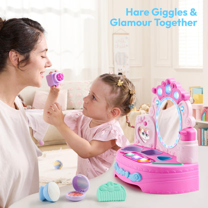 lalalark Toddler Vanity & Baby Vanity Mirror Toy, Interactive Pretend Vanity Set with 40+ Sounds and Music, Learn Musical Mirror Toy, Birthday Gift for 6 Months+ 1 2 3 Year Old Kids Girls