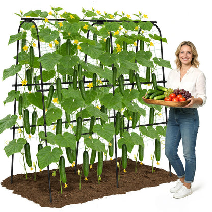 Cucumber Trellis for Raised Bed, 62"x62"U-Shape Garden Trellis for Climbing Plants Outdoor, Metal Arch Plant Support with Netting for Cucumbers, Beans, Tomatoes & Climbing Vegetables