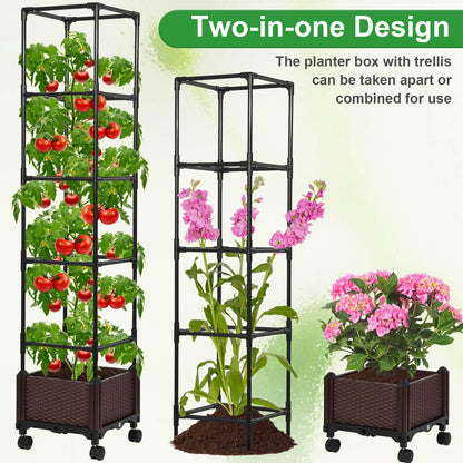 Lezmarket Self Watering Tomato Planter with Trellis for Patio, 55.9" Raised Garden Bed Planter Pot with Trellis, Plant Supports and Garden Shovel for Tomatoes, Climbing Plants