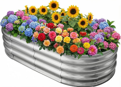 Eclaron Galvanized Raised Garden Bed for Outdoor: 4x2x1ft Durable Metal Vegetable Plant Container Kit - Oval Planter Box for Gardening Flower Trough