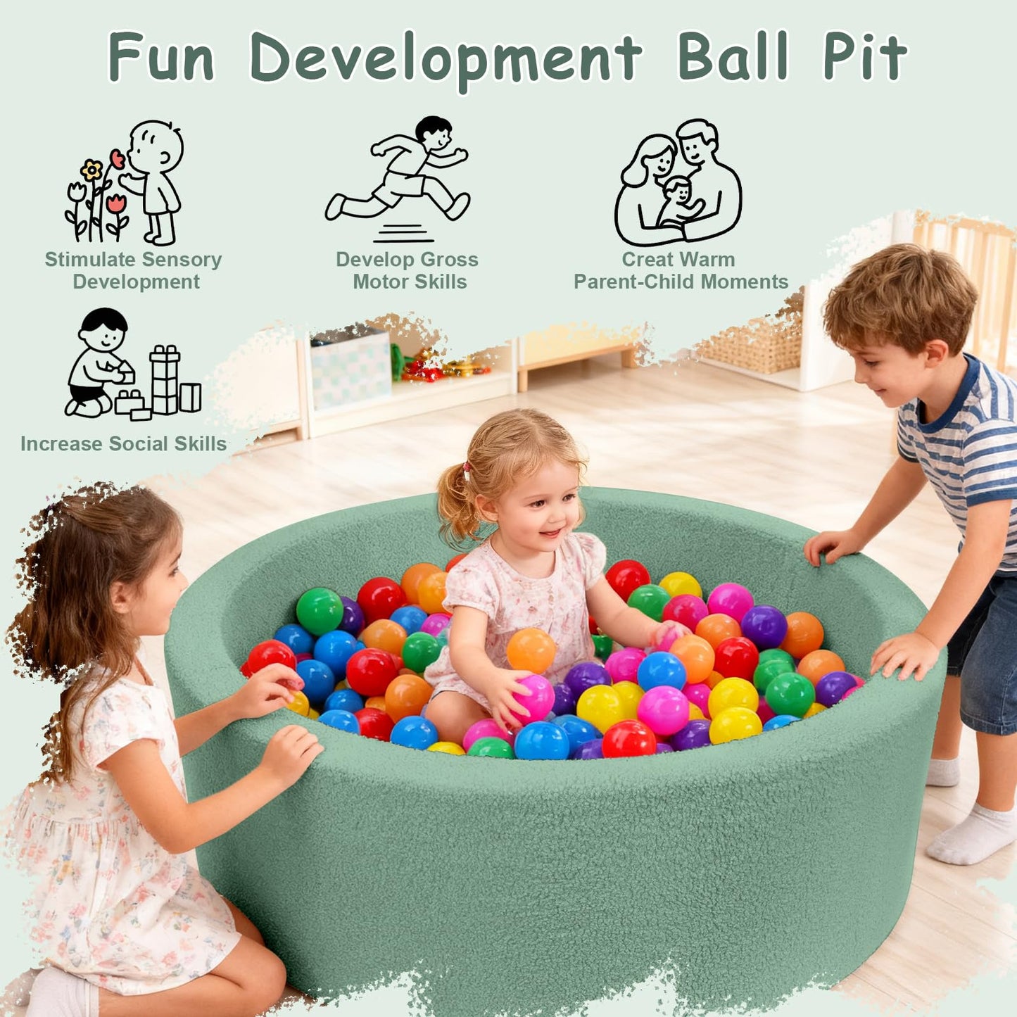 MEOGETY Kids Foam Ball Pits for Toddlers Babies Dogs Cats, Soft Infant Baby Ball Pit Pool for Girls and Boys Gifts, (Balls NOT Included) Imitation Teddy Colours