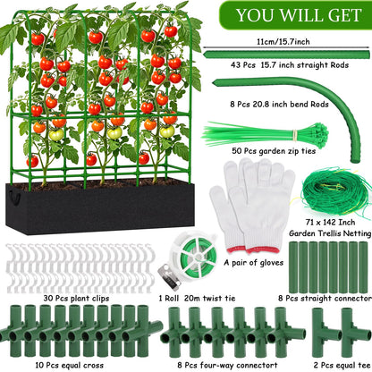 Srapwati 65"H x 50"W Cucumber Trellis with Grow Bag & Netting, U-Frame Metal Plant Support, Heavy-Duty Steel & Plastic, Green & Black, Rectangular, Climbing Plant Support Structure