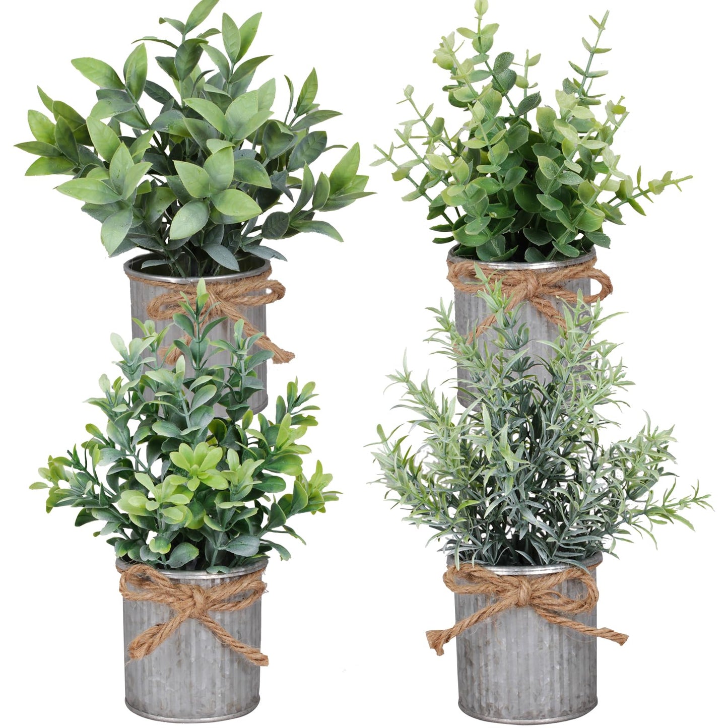 Yoratee Small Artificial Plants Set of 4 Fake Potted Plant with Iron Pot Mini Greenery Decor for Indoor Home Porch Garden Bathroom Décor